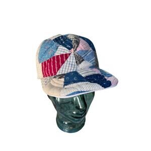 Vintage Reversible 1910 Indigo Quilt & Irish Linen Baseball Hat 3